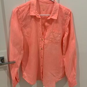 Lilly Pulitzer bright orange linen button front shirt.
